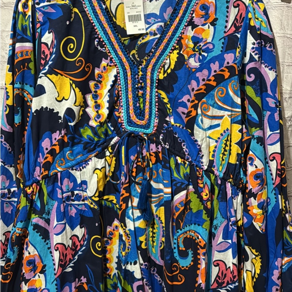 New XXLarge  Boho Multicolor Abstract Dress %100cotton - Picture 5 of 8